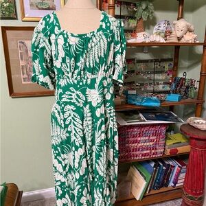 Trashy Diva Green and White Leaf Print Midi Dress